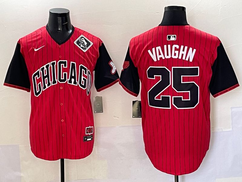 Men Chicago White Sox #25 Vaughn Red Stripe Joint Name Nike 2025 MLB Jersey style 14